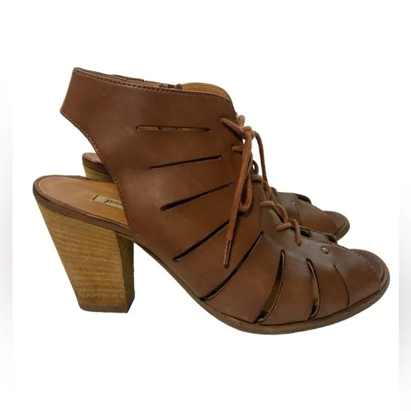 Paul Green Cosmo Peep Toe Lace Up &amp; Zip Brown Bootie women’s size 7.5