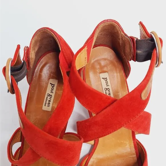 Paul Green Phyllis Open Toe Sandal Heels Suede UK 5.5 US 8 Ankle Strap Crossover