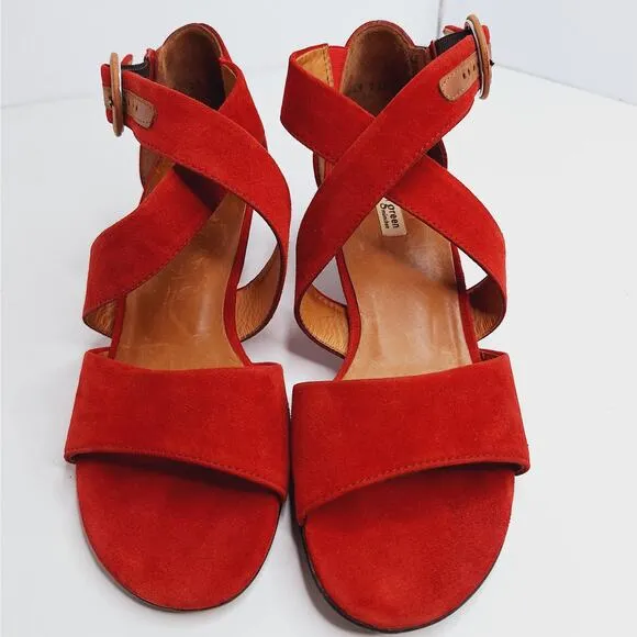 Paul Green Phyllis Open Toe Sandal Heels Suede UK 5.5 US 8 Ankle Strap Crossover