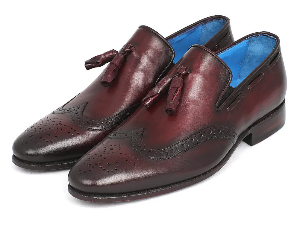 Paul Parkman Men's Hand-Painted Leather Wingtip Tassel Loafers in Bordeaux