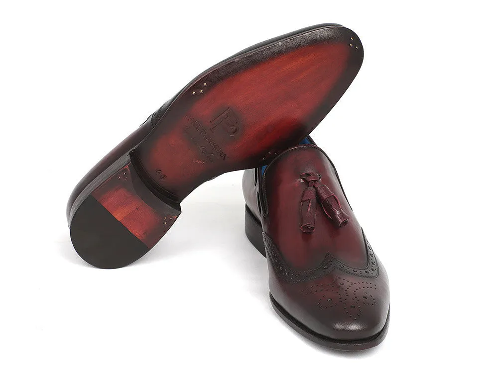 Paul Parkman Men's Hand-Painted Leather Wingtip Tassel Loafers in Bordeaux