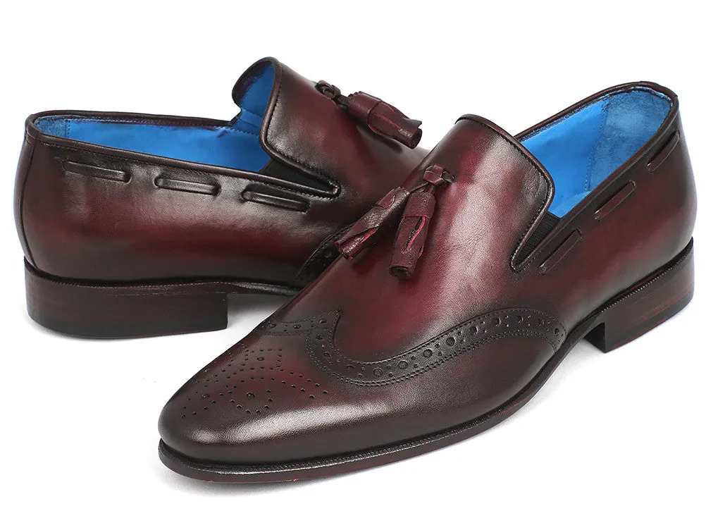 Paul Parkman Men's Hand-Painted Leather Wingtip Tassel Loafers in Bordeaux
