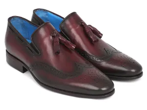 Paul Parkman Men's Hand-Painted Leather Wingtip Tassel Loafers in Bordeaux