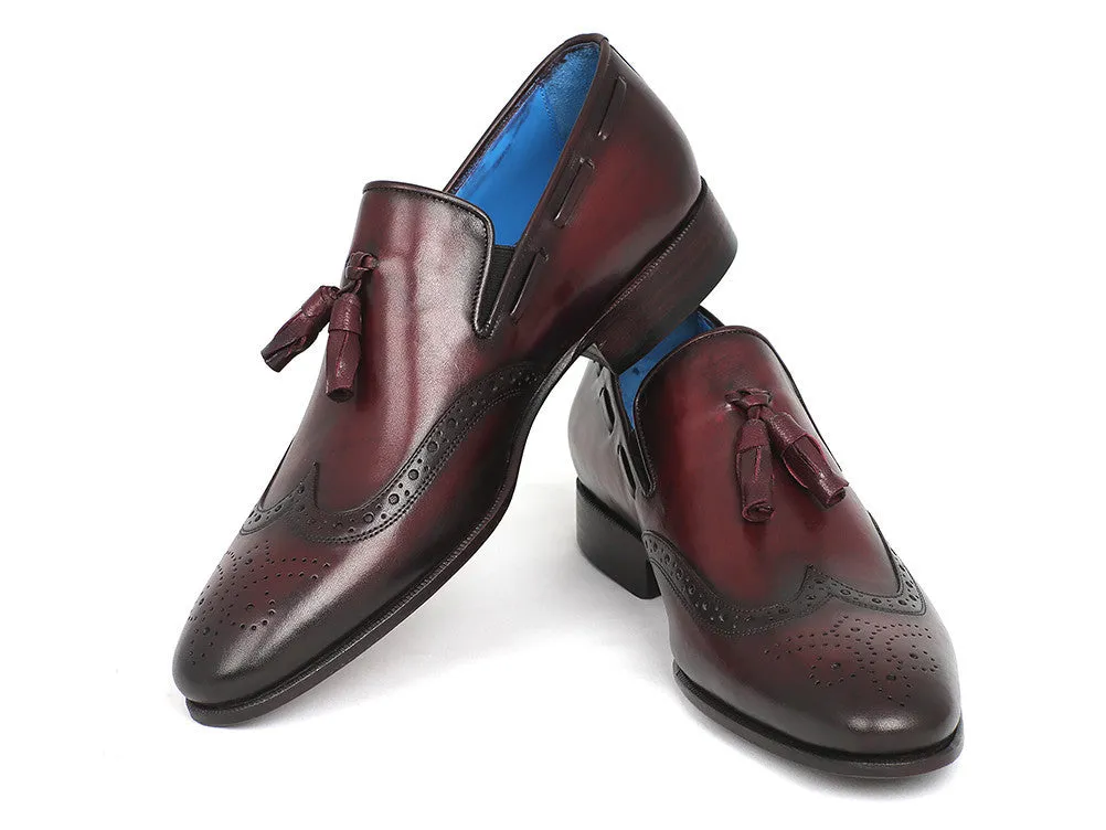 Paul Parkman Men's Hand-Painted Leather Wingtip Tassel Loafers in Bordeaux