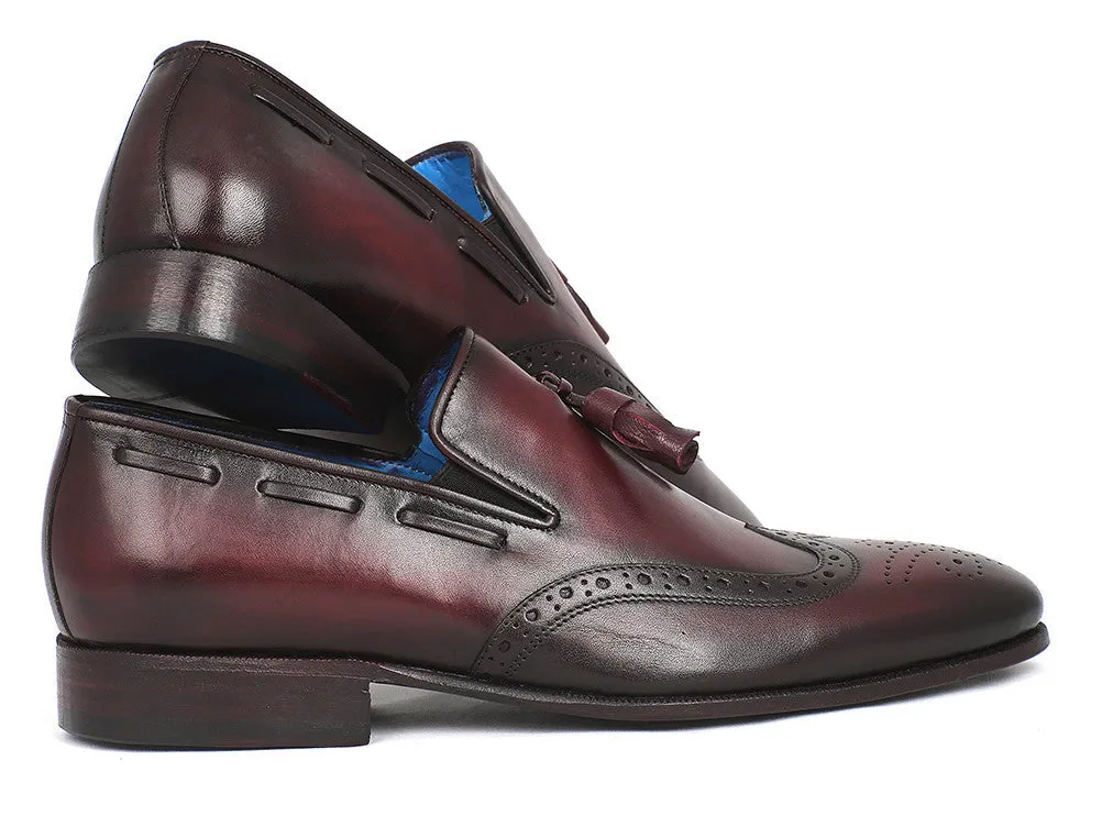 Paul Parkman Men's Hand-Painted Leather Wingtip Tassel Loafers in Bordeaux