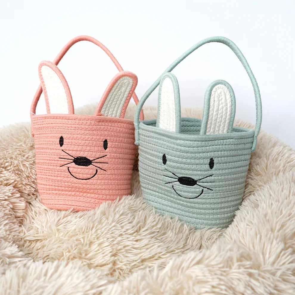 Peach Bunny Rope Basket