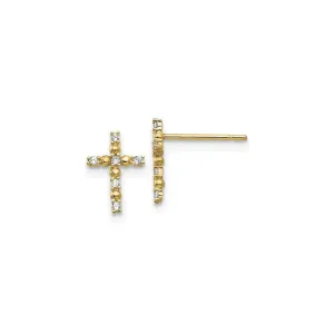 Petite White CZ Beady Cross Stud Earrings (14K)
