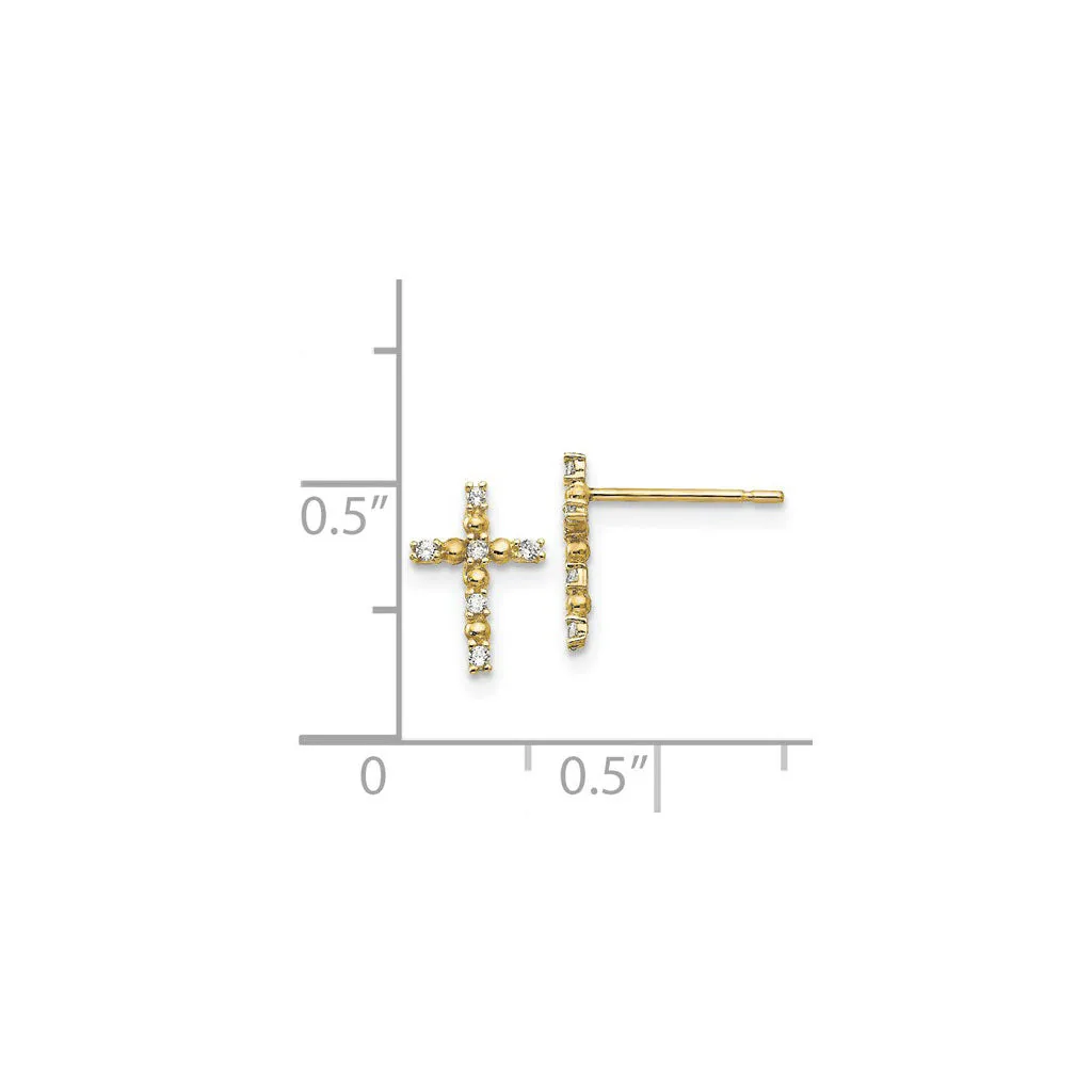 Petite White CZ Beady Cross Stud Earrings (14K)