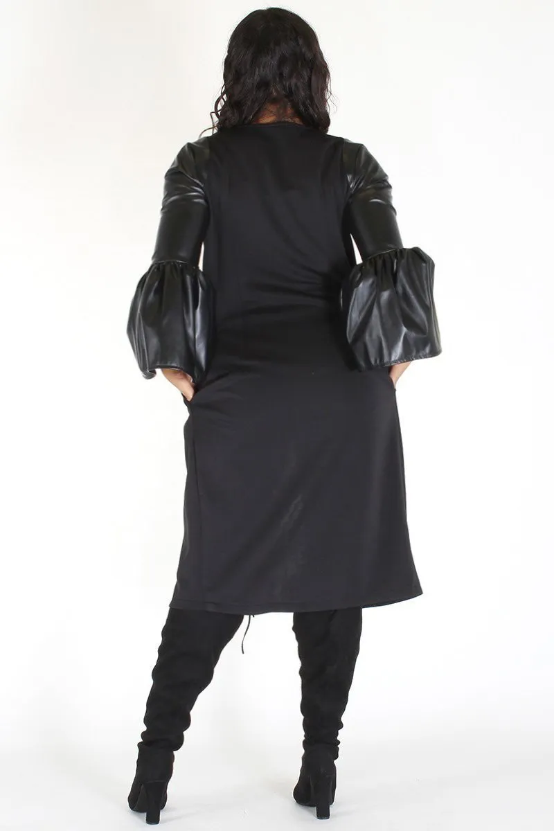 Plus Size Lace Up Faux Leather Coat