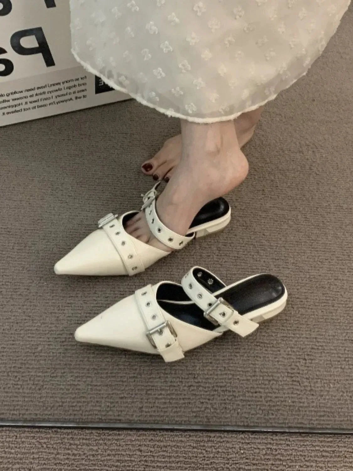 Point Toe Eyelet Buckle Sandals