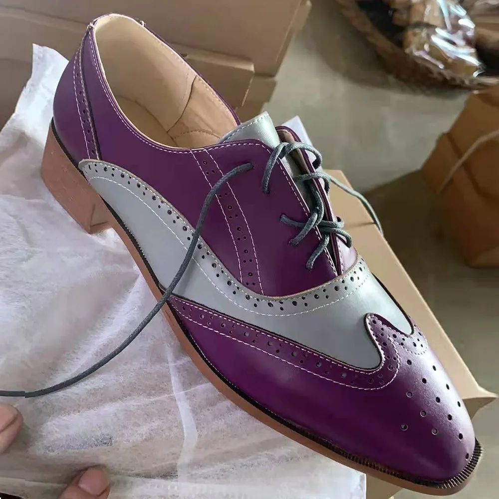 Purple Color Blocking Hollow Out Business Men Dress Shoes