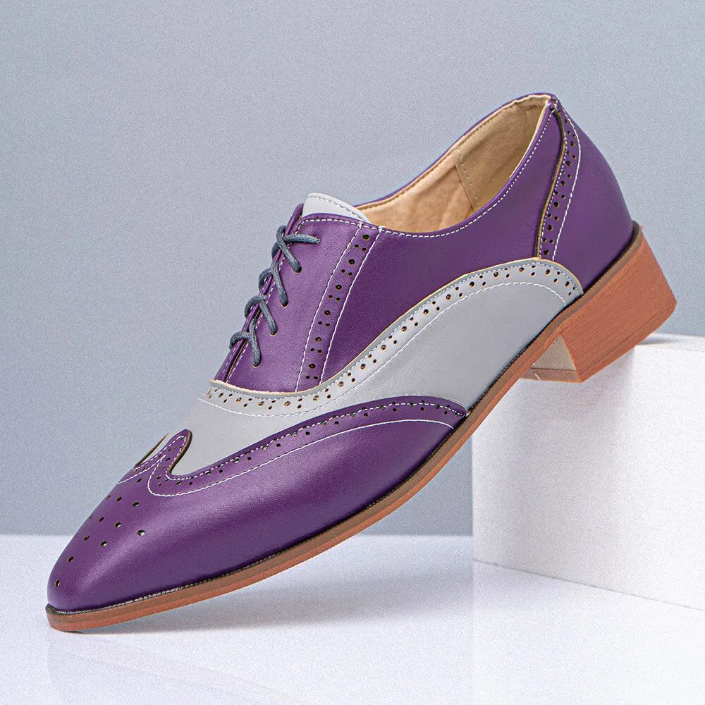 Purple Color Blocking Hollow Out Business Men Dress Shoes