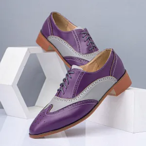 Purple Color Blocking Hollow Out Business Men Dress Shoes