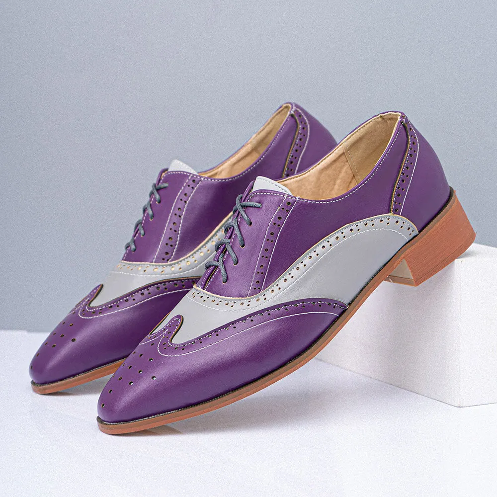 Purple Color Blocking Hollow Out Business Men Dress Shoes