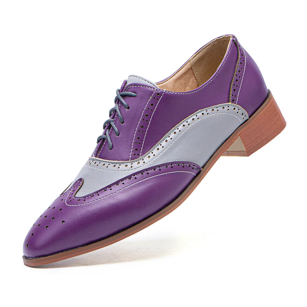Purple Color Blocking Hollow Out Business Men Dress Shoes
