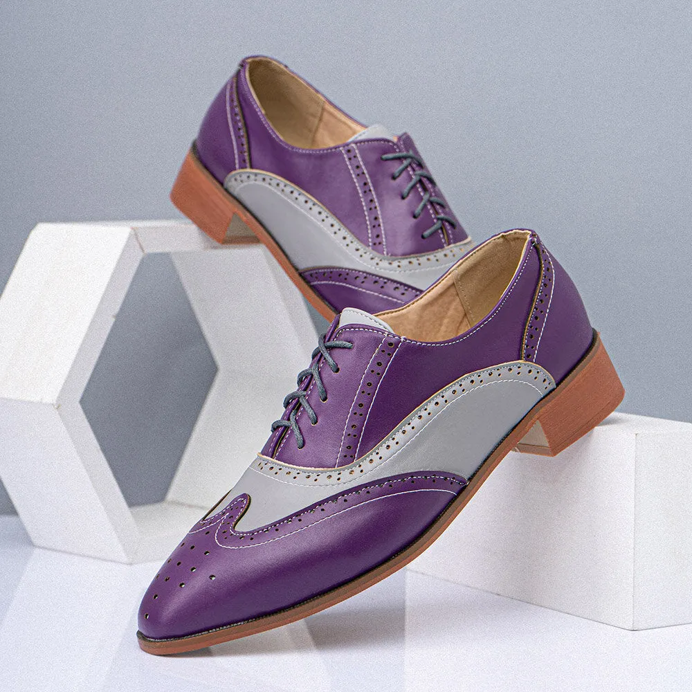Purple Color Blocking Hollow Out Business Men Dress Shoes