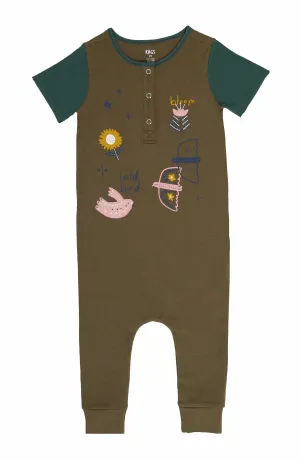 Rags Short Sleeve Henley Rag Romper - 'Wild Bird'