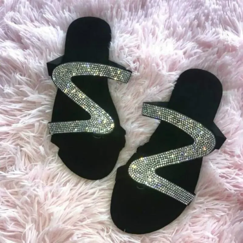 Rhinestone Swirl Strap Open-toed Sandals