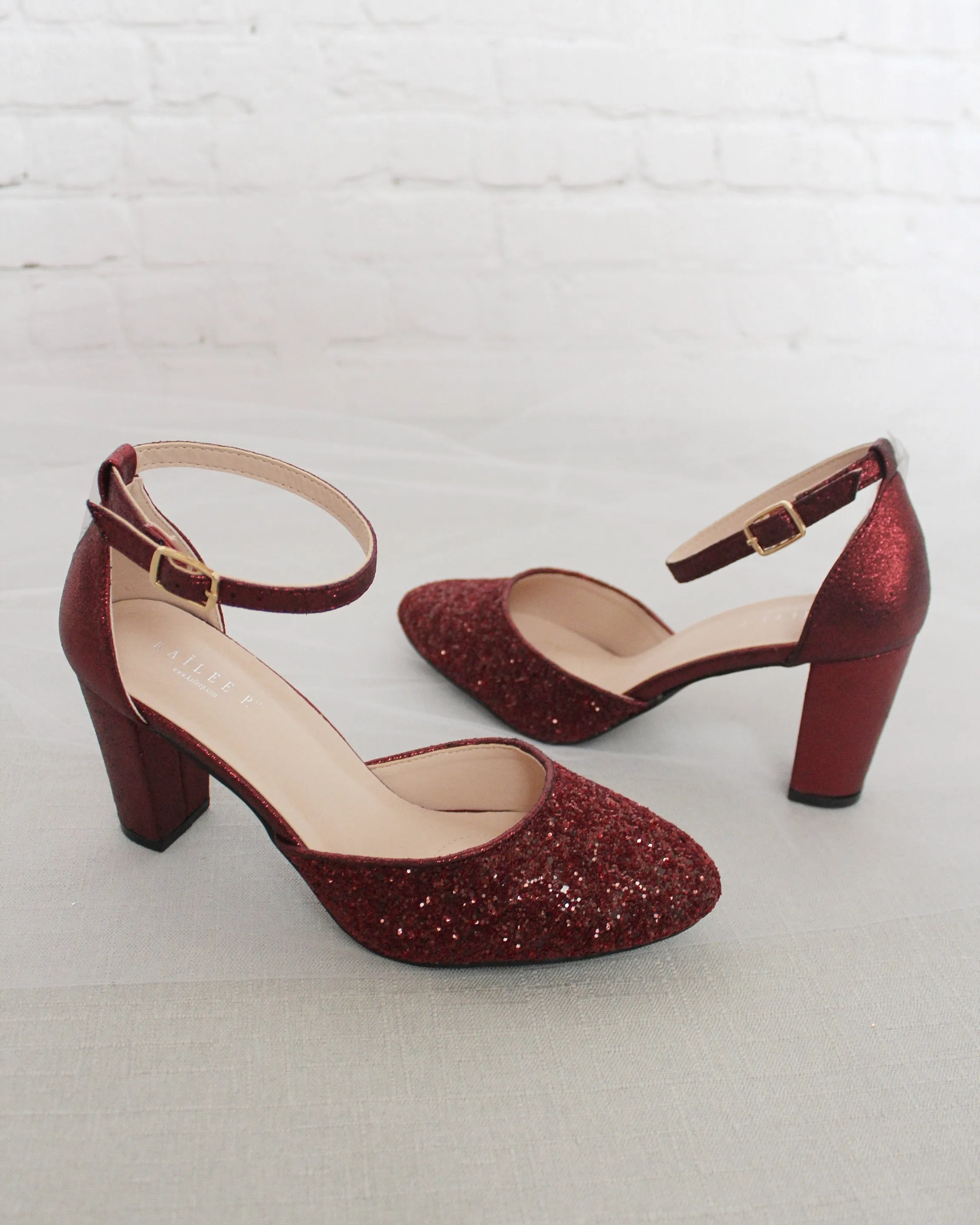 Rock Glitter Block Heel with Ankle Strap