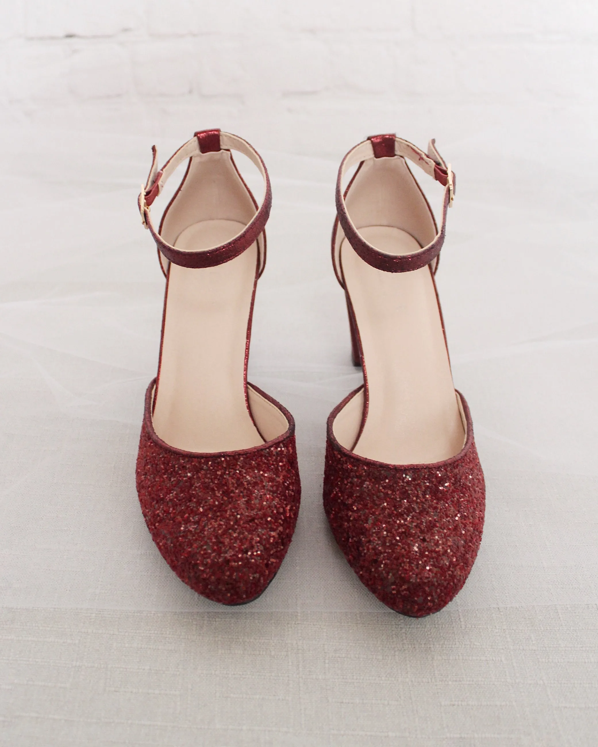 Rock Glitter Block Heel with Ankle Strap