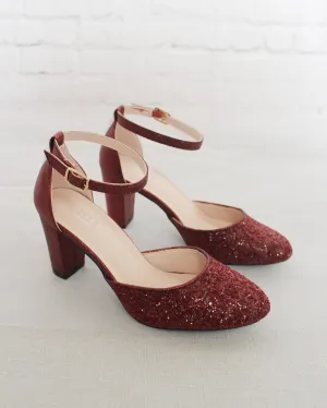 Rock Glitter Block Heel with Ankle Strap