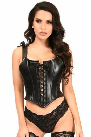 Sexy Black Faux Leather Lace-Up Bustier Top