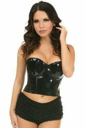 Sexy Black Patent PVC Underwire Bustier