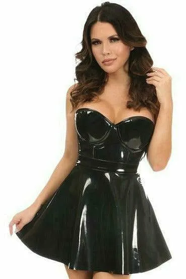 Sexy Black Patent PVC Underwire Bustier