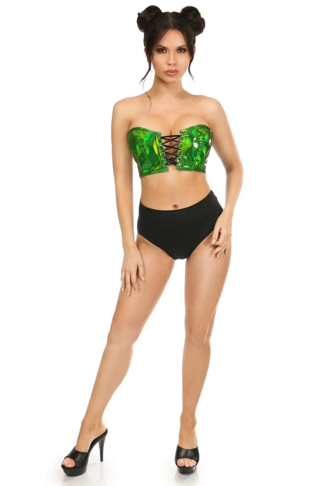 Sexy Green Holo Lace-Up Bustier Top
