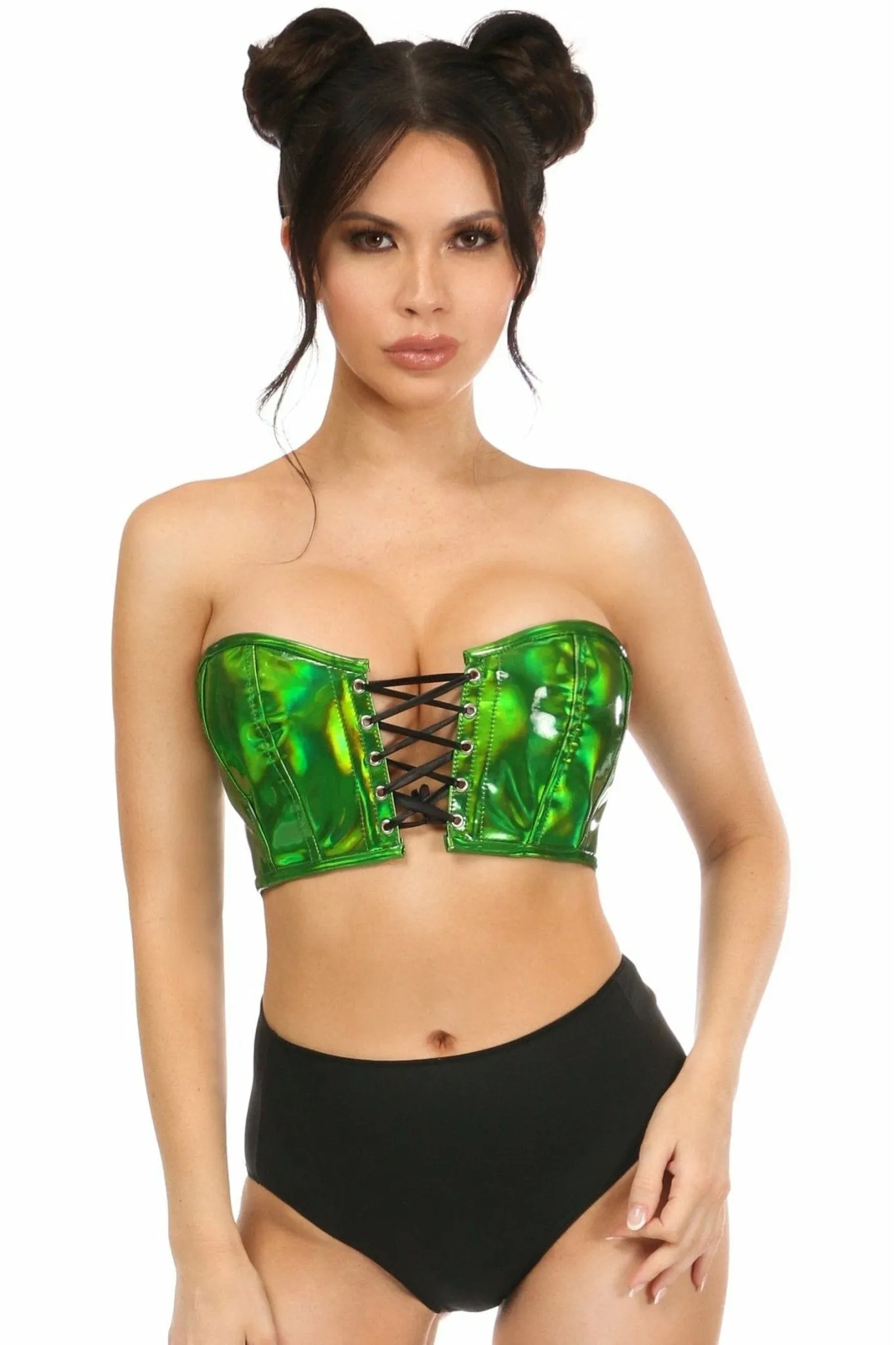 Sexy Green Holo Lace-Up Bustier Top