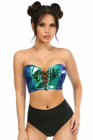 Sexy Teal With Blue Holo Lace-Up Short Bustier Top