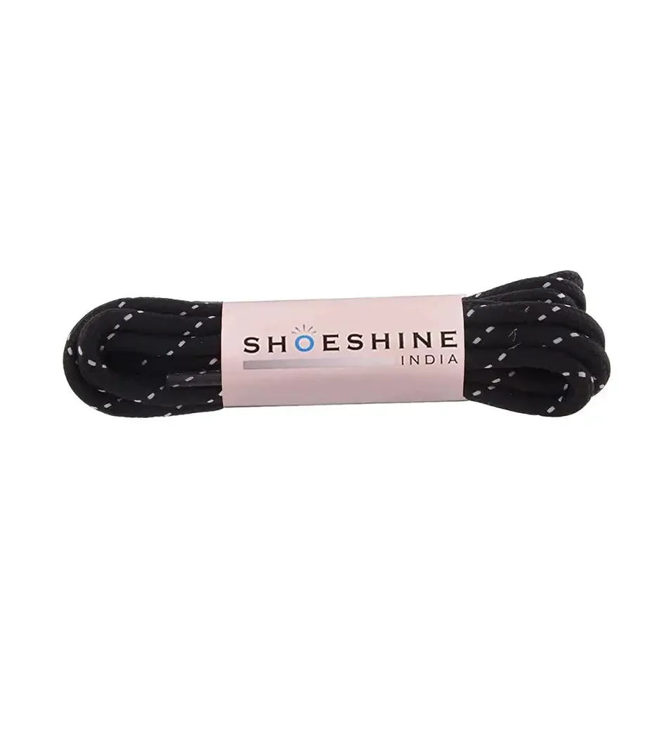 SHOESHINE Shoe Lace (1 Pair) 4mm Black with Orange Dot Round Shoelace & Boot Laces