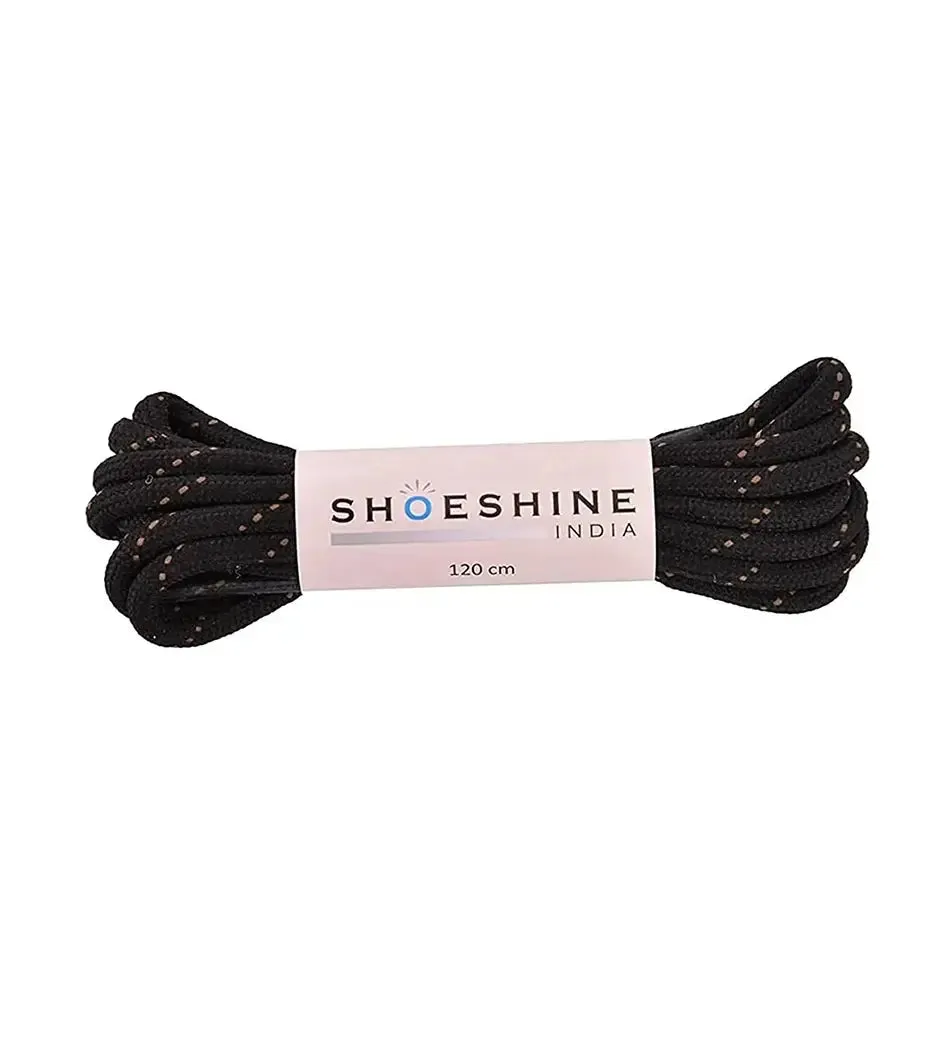 SHOESHINE Shoe Lace (1 Pair) 4mm Black with Orange Dot Round Shoelace & Boot Laces