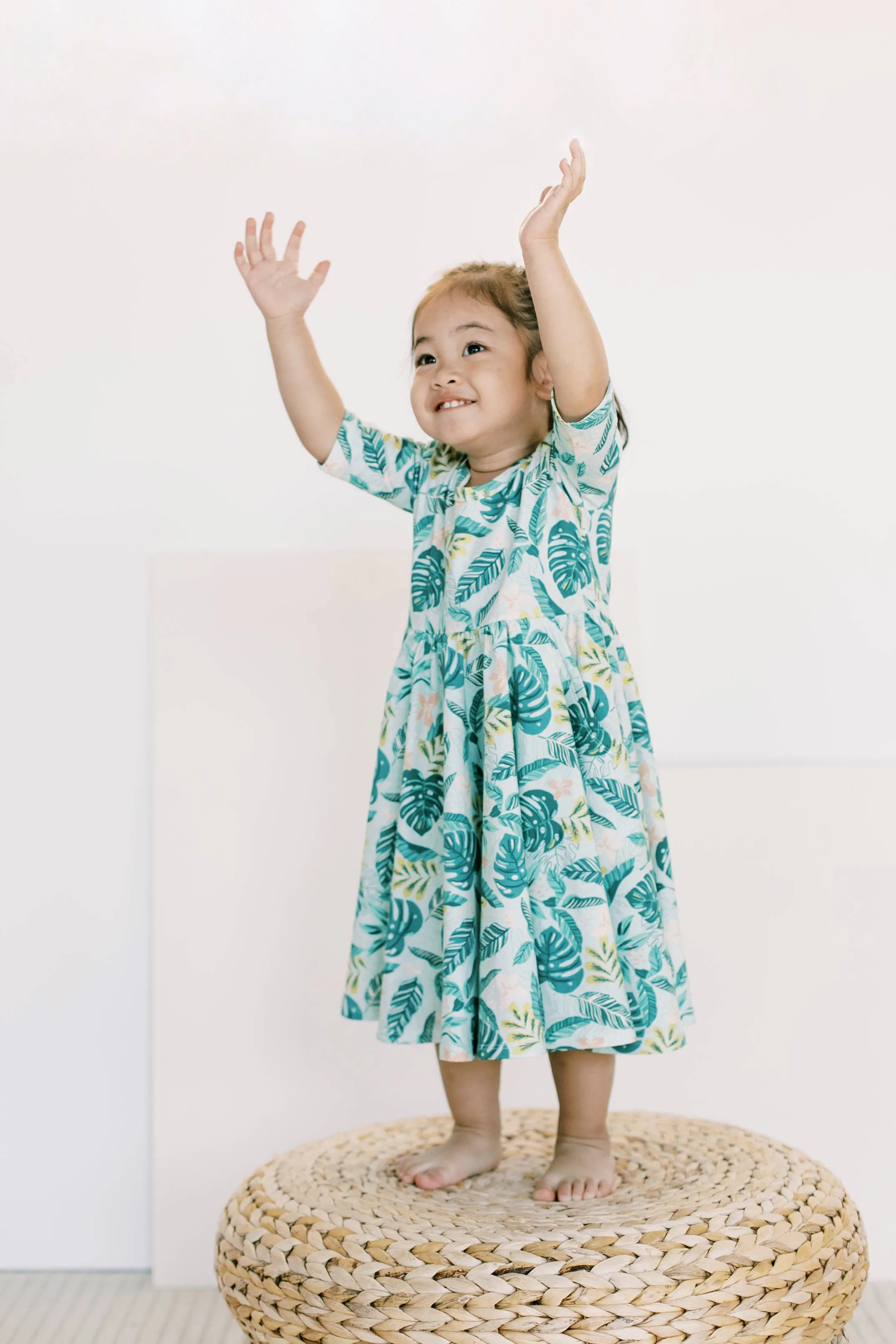 Short Sleeve Skater Dress - Jungle Leaves