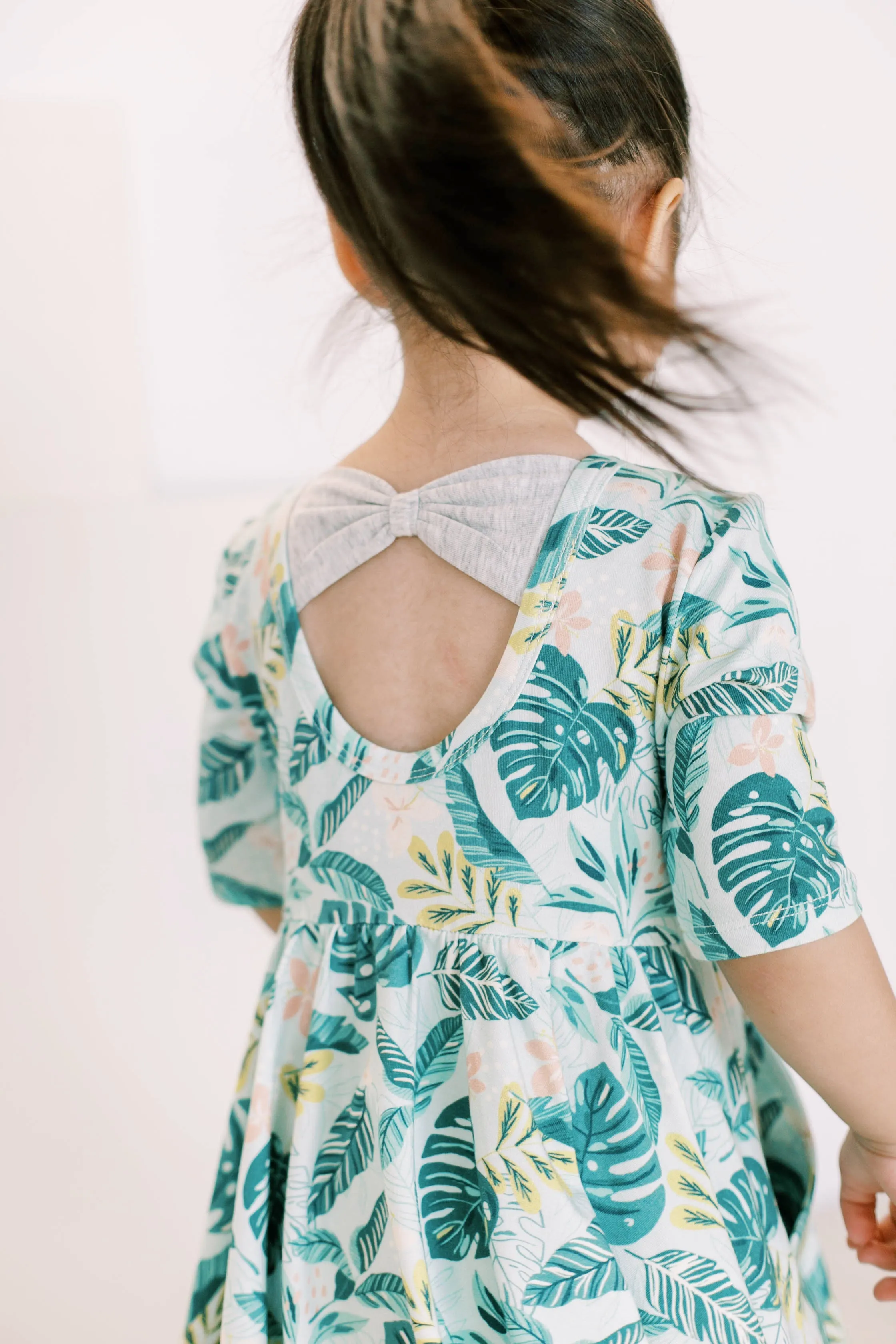 Short Sleeve Skater Dress - Jungle Leaves