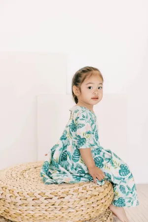 Short Sleeve Skater Dress - Jungle Leaves