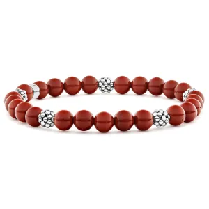 Signature Caviar Five Station Silver Red Jasper Bead Bracelet