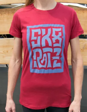 Skate Ratz - women's T Shirt - Stencil Art - blues on cardinal