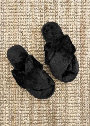 Skylar Fluffy Slippers - Black