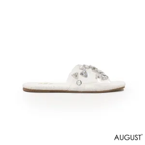 SLIPPER CLEAR PLASTIC STRAPS, WOVEN SOLE WITH DETAILS GEMS
