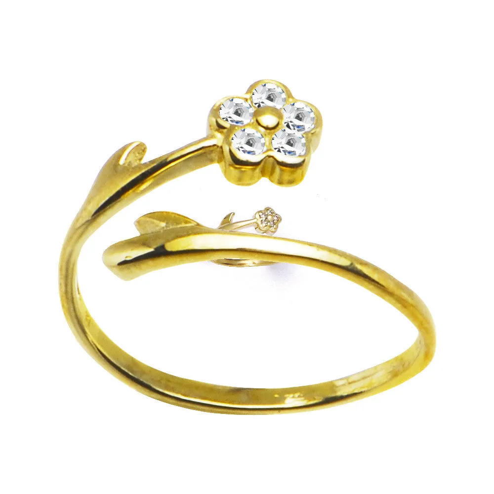 Solid 14kt Yellow Gold .05 Carat Genuine Diamond Flower Toe Ring