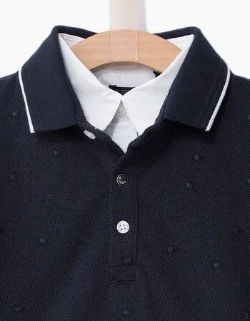 SS19, KID BOY EMBROIDERED DOUBLE COLLAR POLO