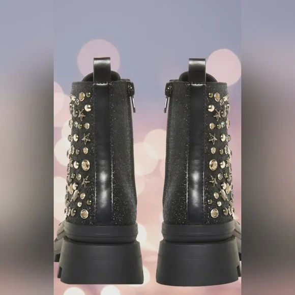 STEVE MADDEN  Kids' JKrissen Glitter Stud Combat Boot