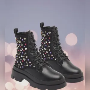 STEVE MADDEN  Kids' JKrissen Glitter Stud Combat Boot