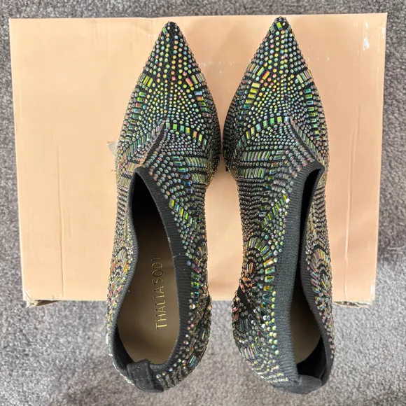 Thalia Sodi Women's 7M Black Karmen Iridescent Crystal Ankle Booties NWT