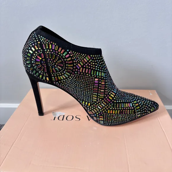 Thalia Sodi Women's 7M Black Karmen Iridescent Crystal Ankle Booties NWT