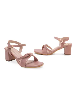 Twisted Strap Block Heels - Pink