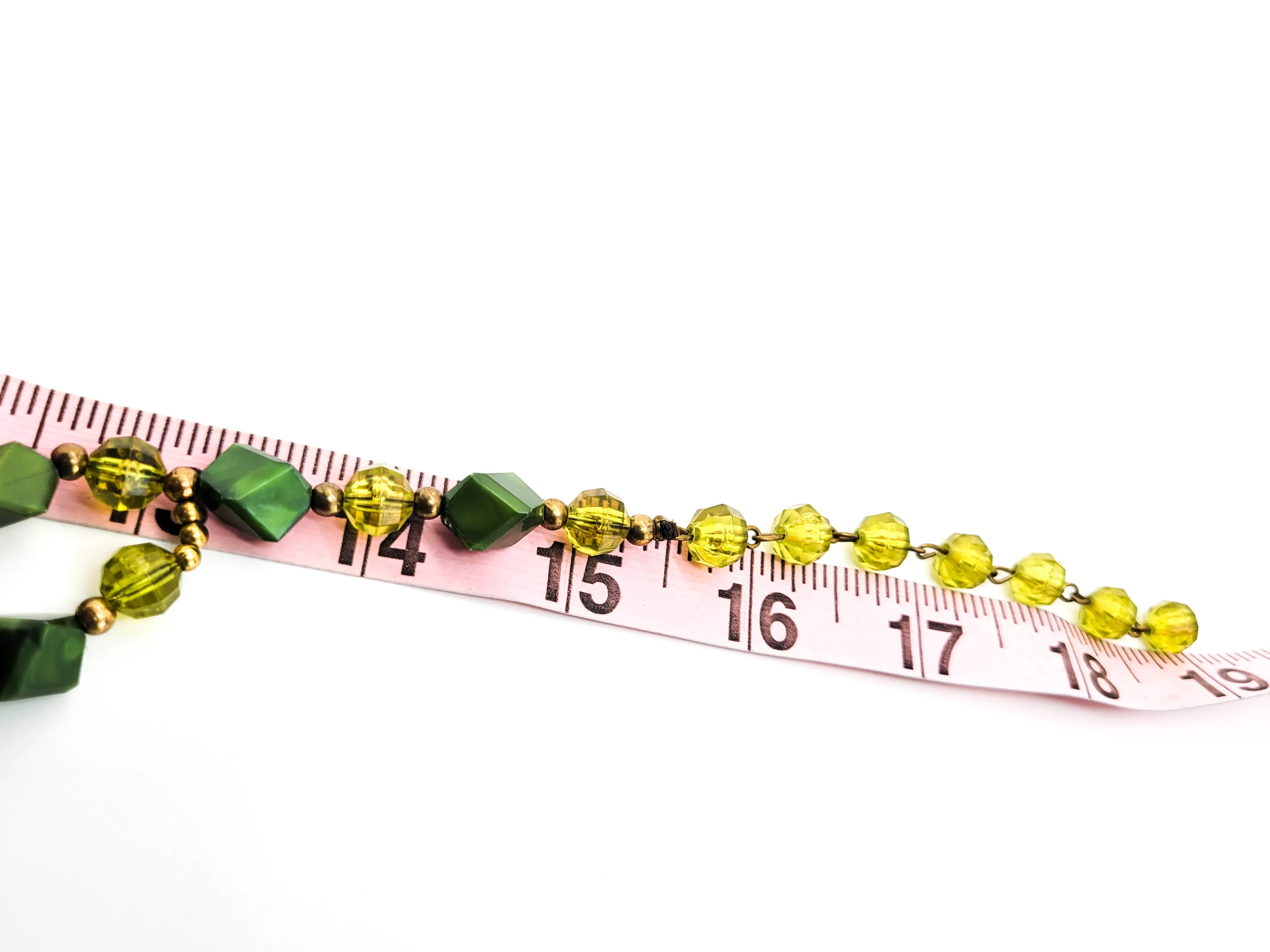 Vintage Christmas Holiday three tiered Green and gold plastic beaded bib necklace