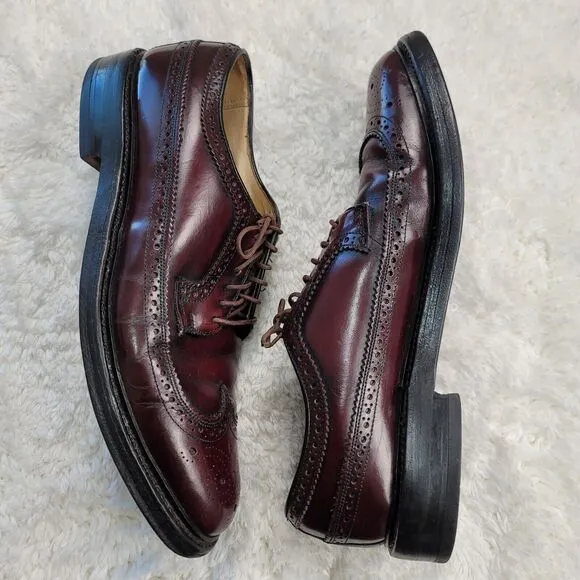 Vtg Hanover LB Sheppard 2313 Wingtip Dress Shoe Mens 10.5 AAA Oxblood Burgundy