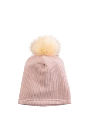 Waffle Pom Pom Hat - Blush Pink